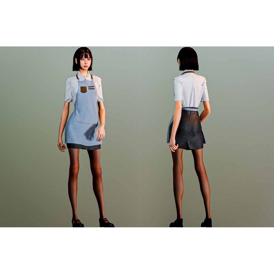 Waitress Girl 3D Model – Low Poly Game Ready Character, FBX, Blender - View 6