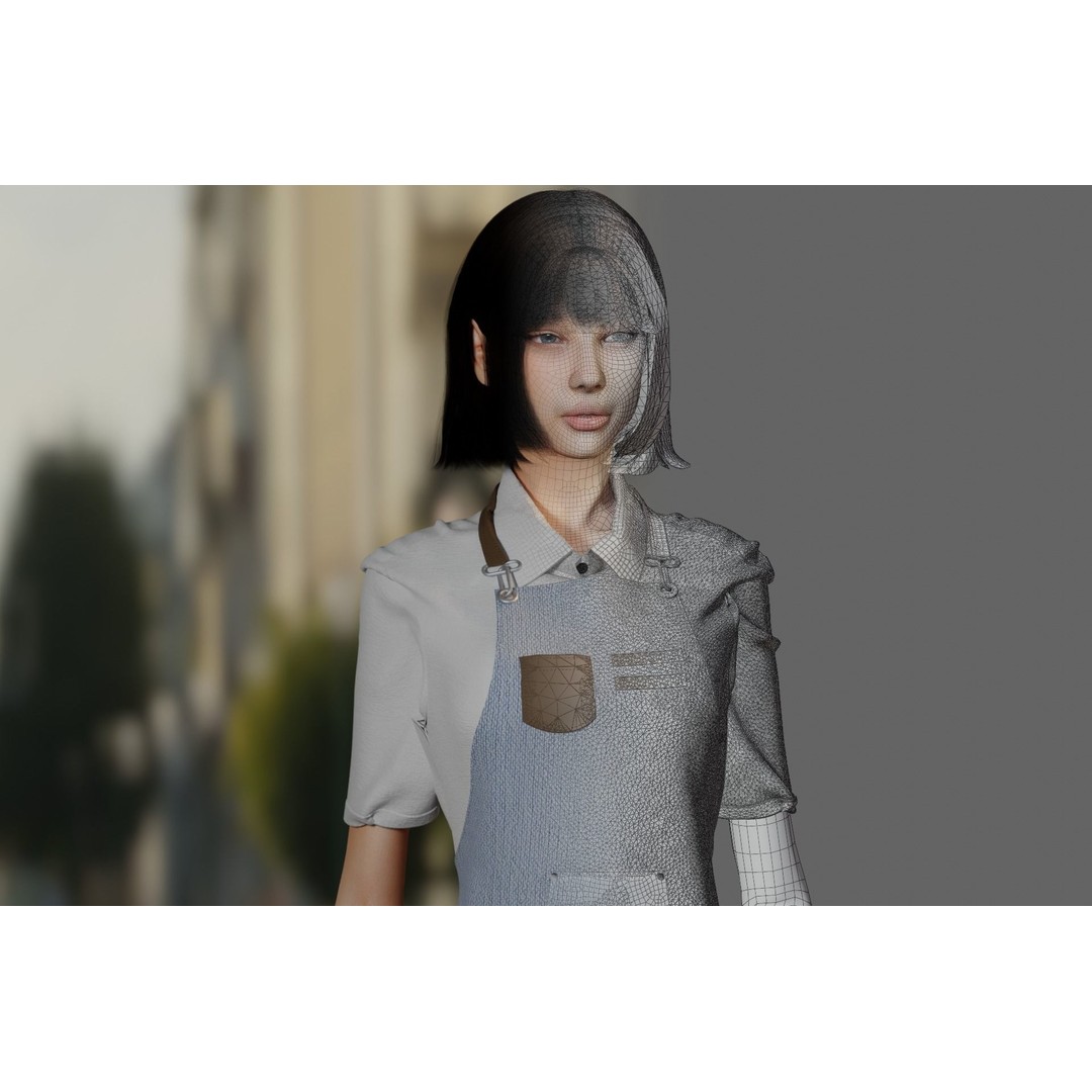 Waitress Girl 3D Model – Low Poly Game Ready Character, FBX, Blender - View 7