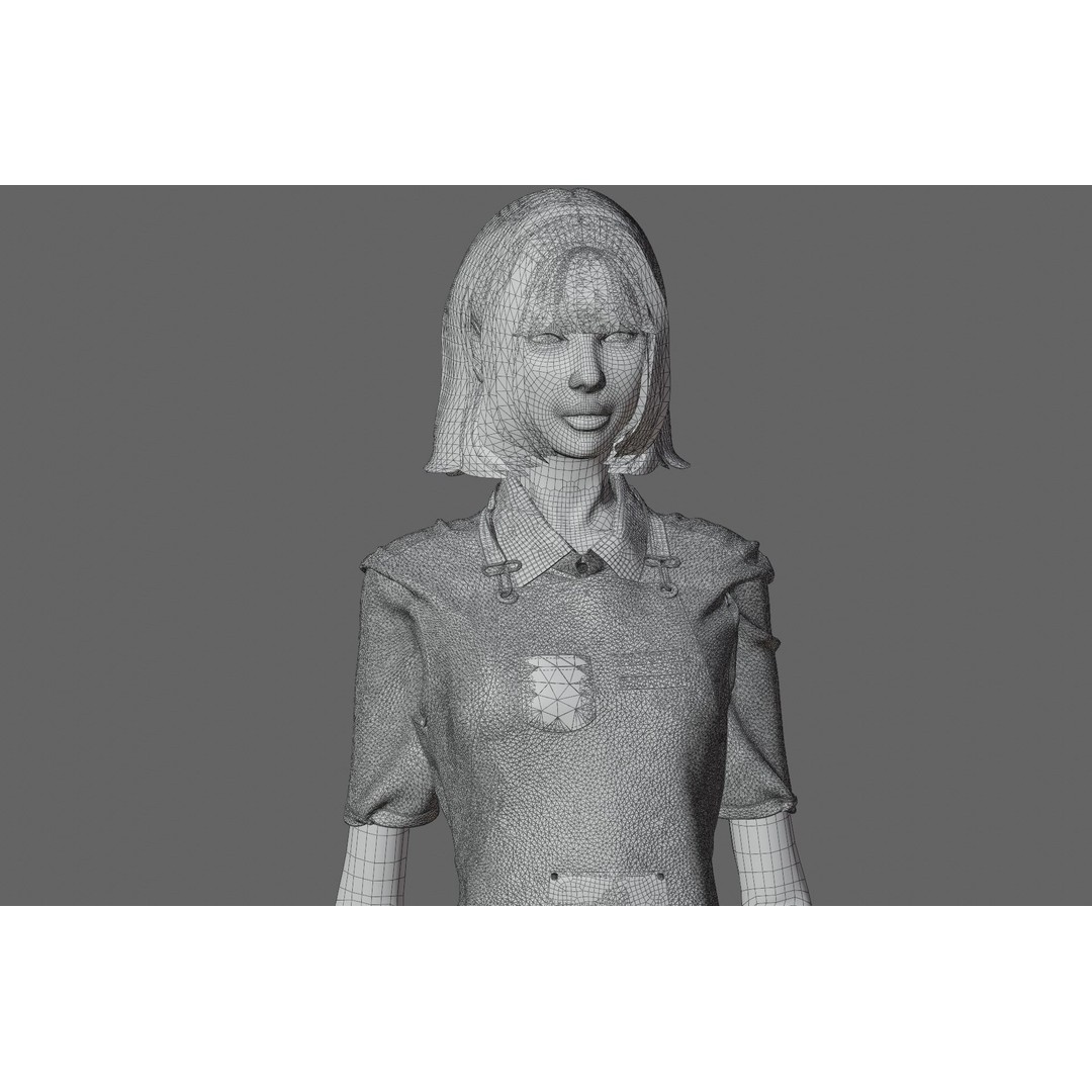 Waitress Girl 3D Model – Low Poly Game Ready Character, FBX, Blender - View 8