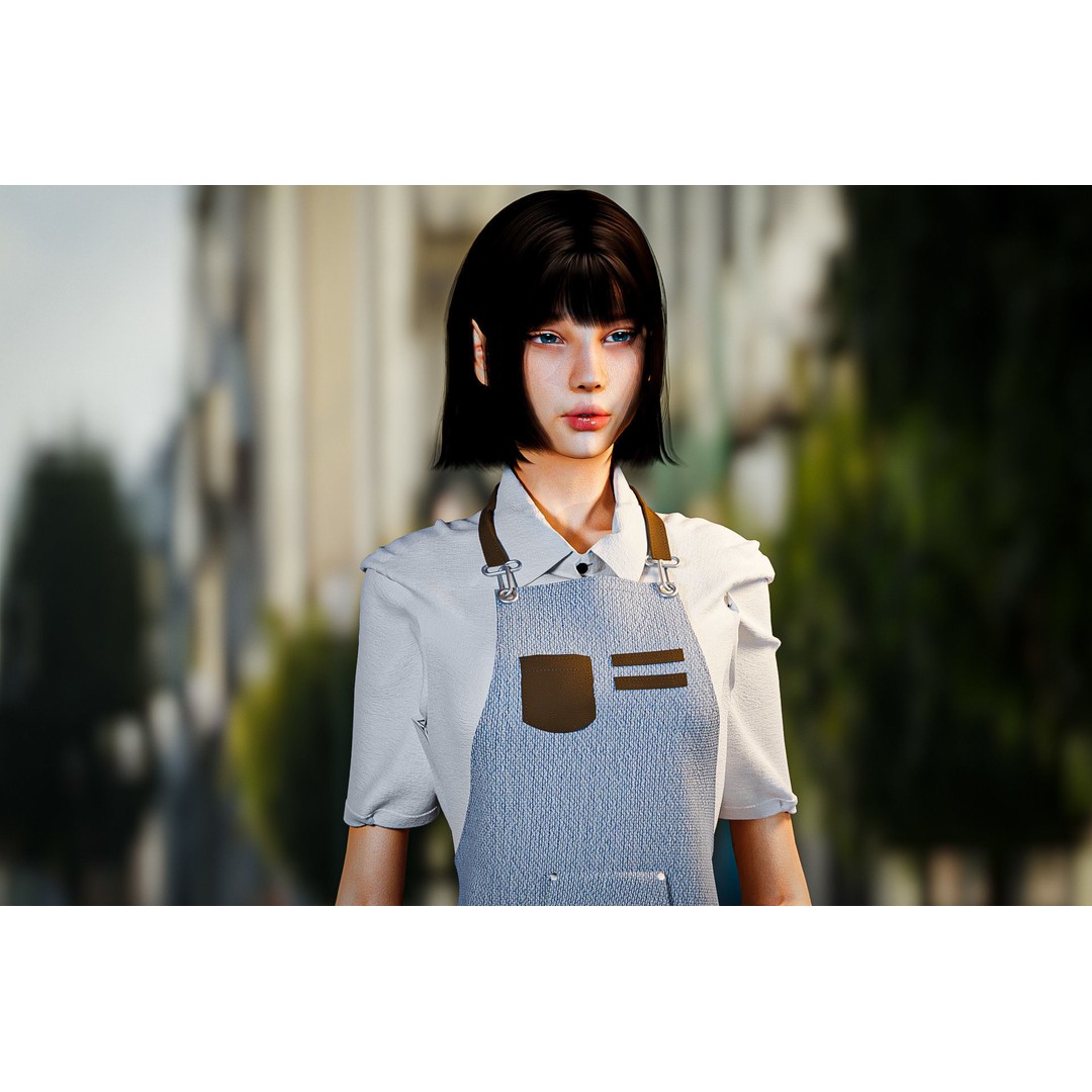 Waitress Girl 3D Model – Low Poly Game Ready Character, FBX, Blender - View 9