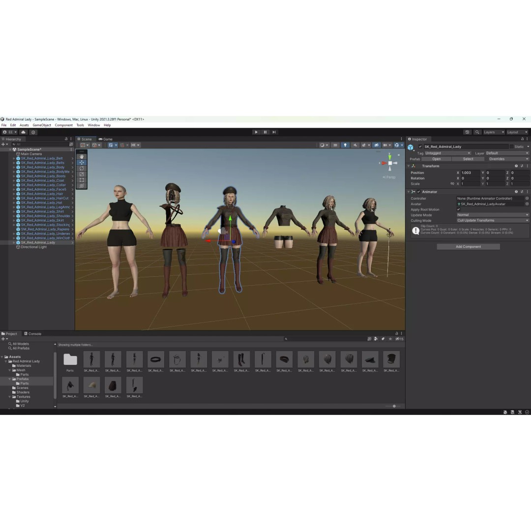Red Admiral Lady 3D Model – Low Poly Rigged Character for Unity & UE5 - View 17