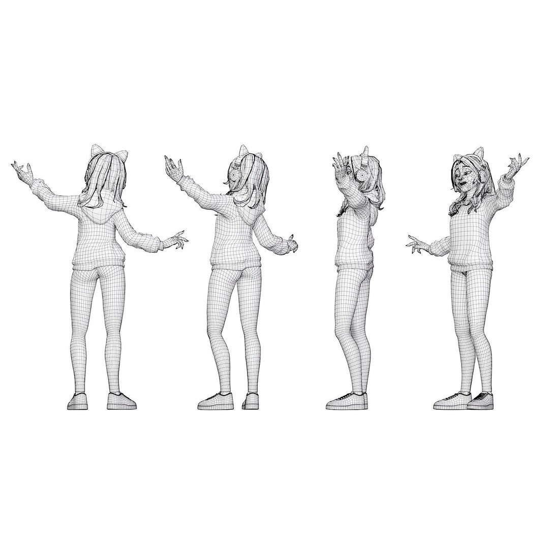 Gamer Girl 3D Model – Rigged Cartoon Character for Animation, FBX - View 19