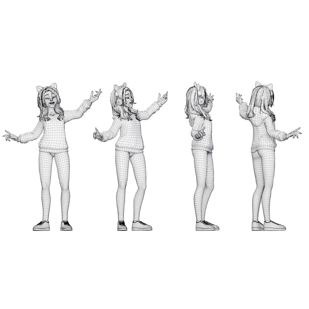Gamer Girl 3D Model – Rigged Cartoon Character for Animation, FBX - View 20