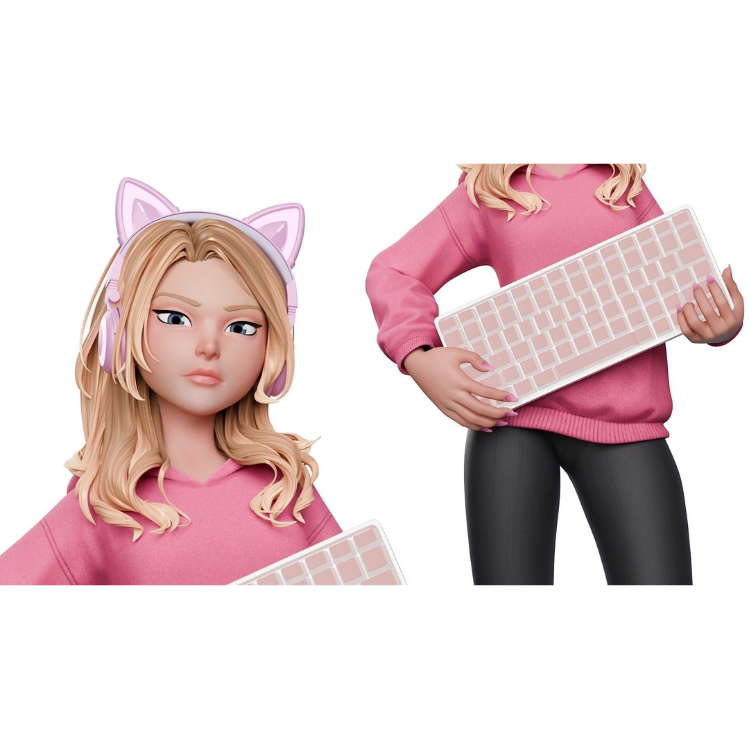 Gamer Girl 3D Model – Rigged Cartoon Character for Animation, FBX - View 24