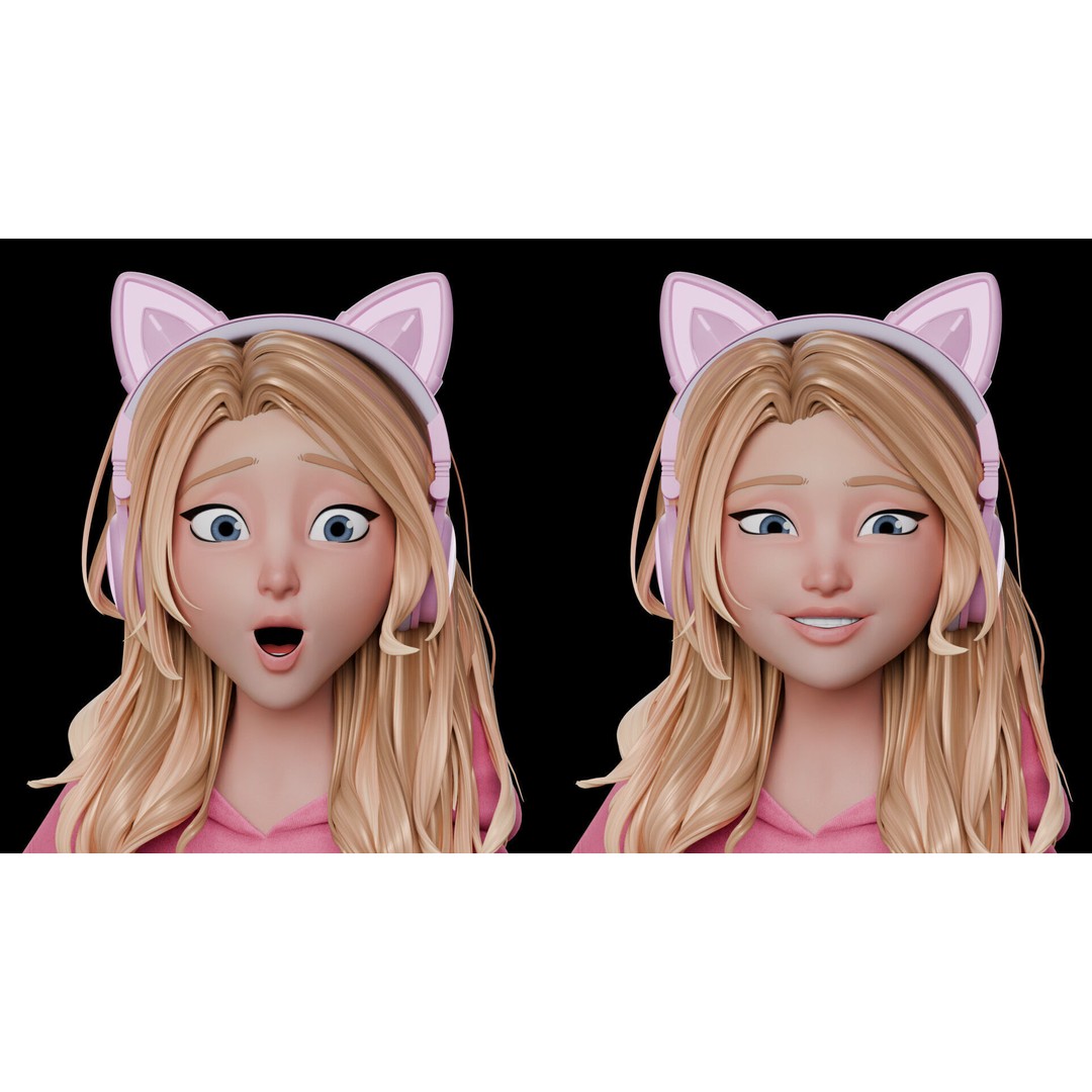 Gamer Girl 3D Model – Rigged Cartoon Character for Animation, FBX - View 25