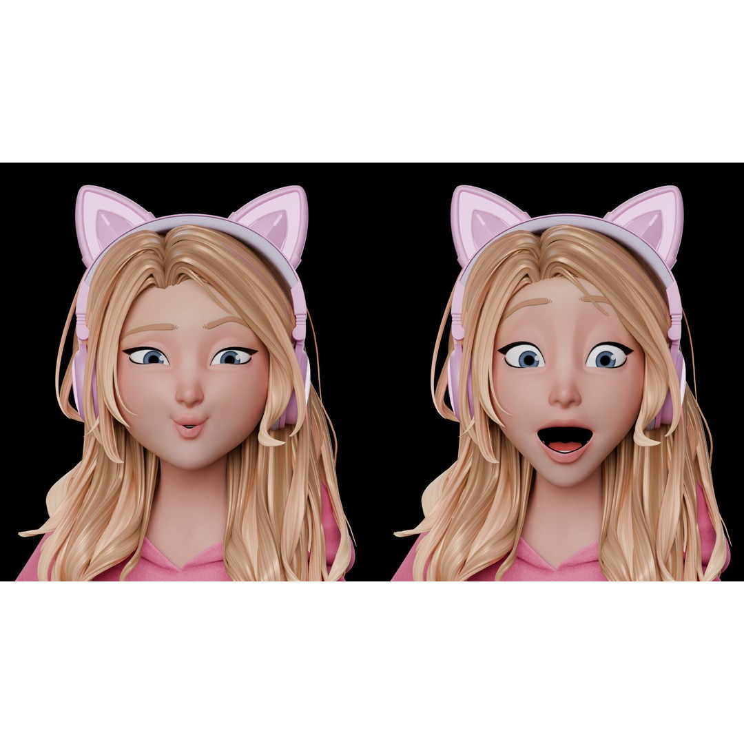 Gamer Girl 3D Model – Rigged Cartoon Character for Animation, FBX - View 26