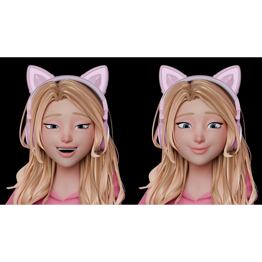Gamer Girl 3D Model – Rigged Cartoon Character for Animation, FBX - View 27