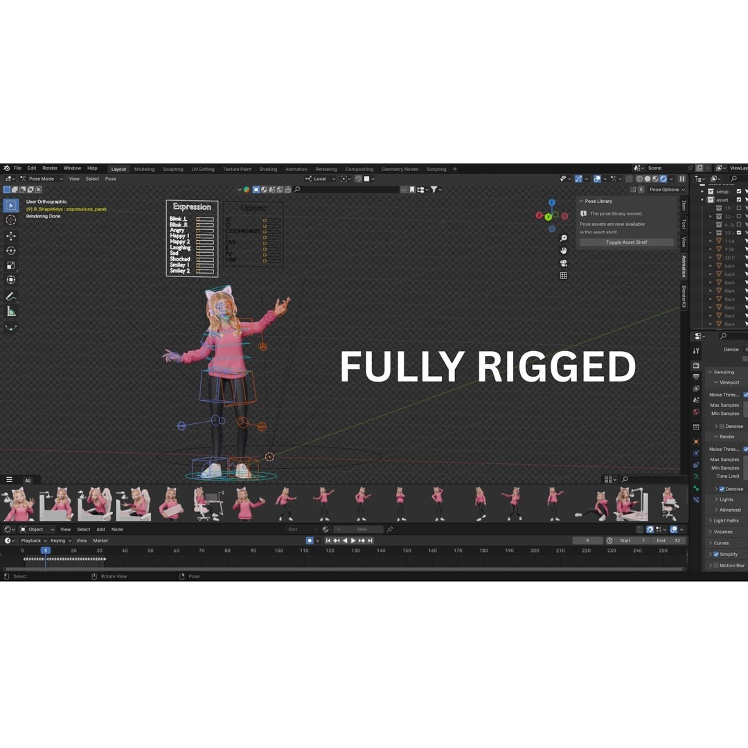 Gamer Girl 3D Model – Rigged Cartoon Character for Animation, FBX - View 3