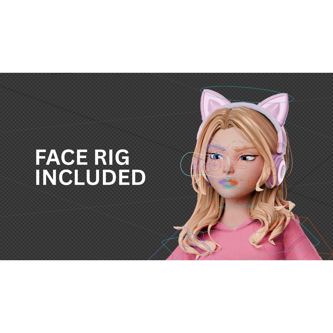 Gamer Girl 3D Model – Rigged Cartoon Character for Animation, FBX - View 4