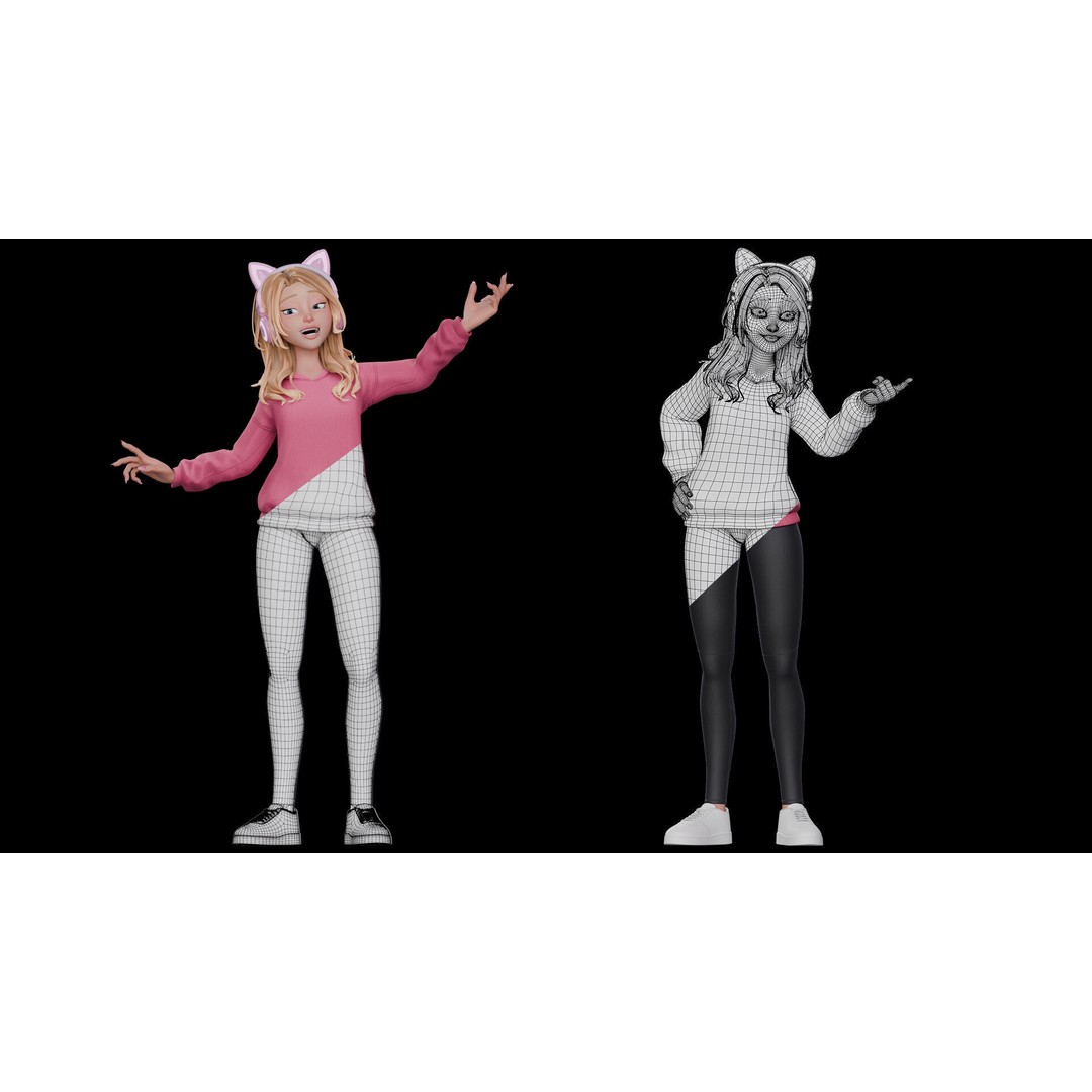 Gamer Girl 3D Model – Rigged Cartoon Character for Animation, FBX - View 8