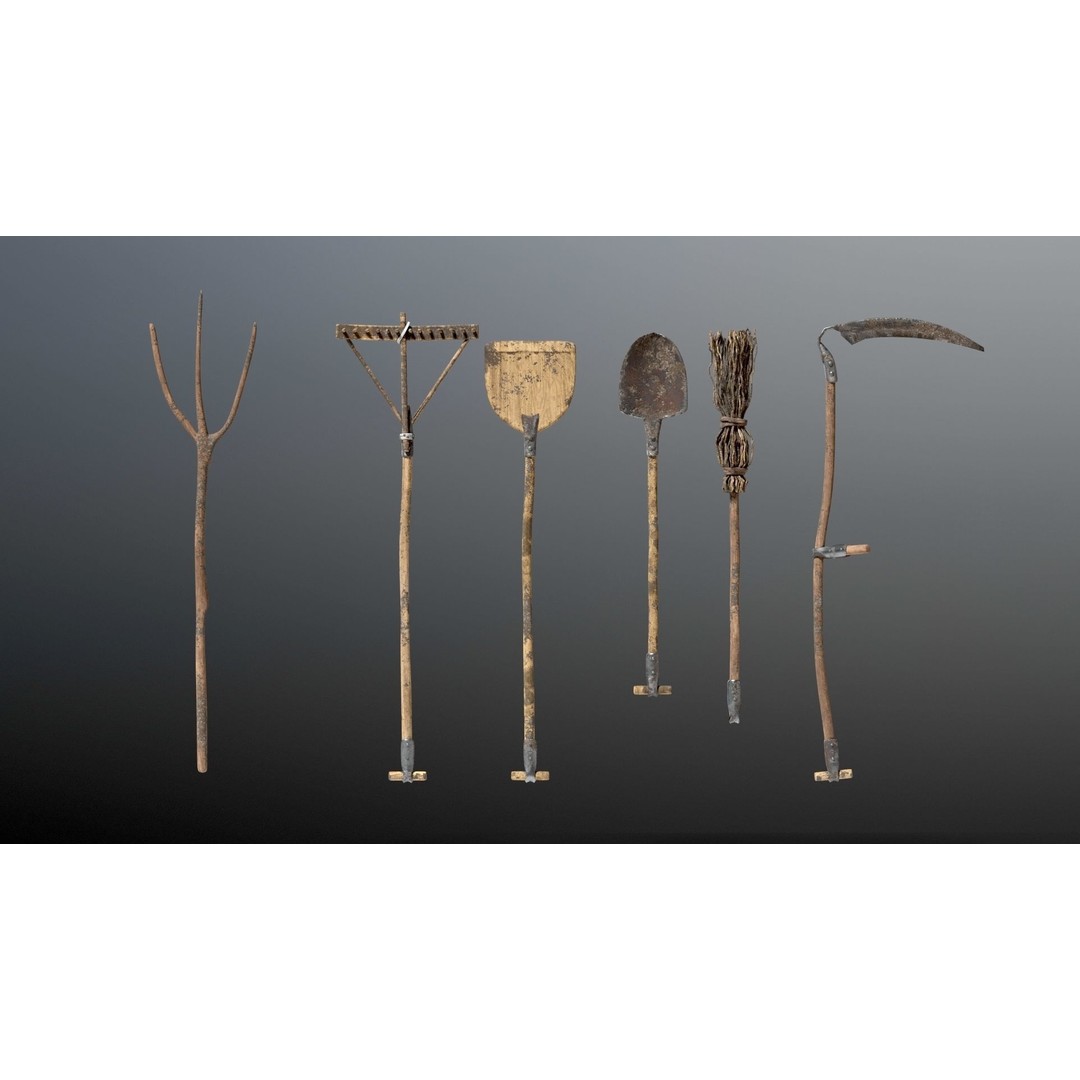 Medieval Farmer 3D Model – High Poly Character with Tools, FBX, Blender - View 3