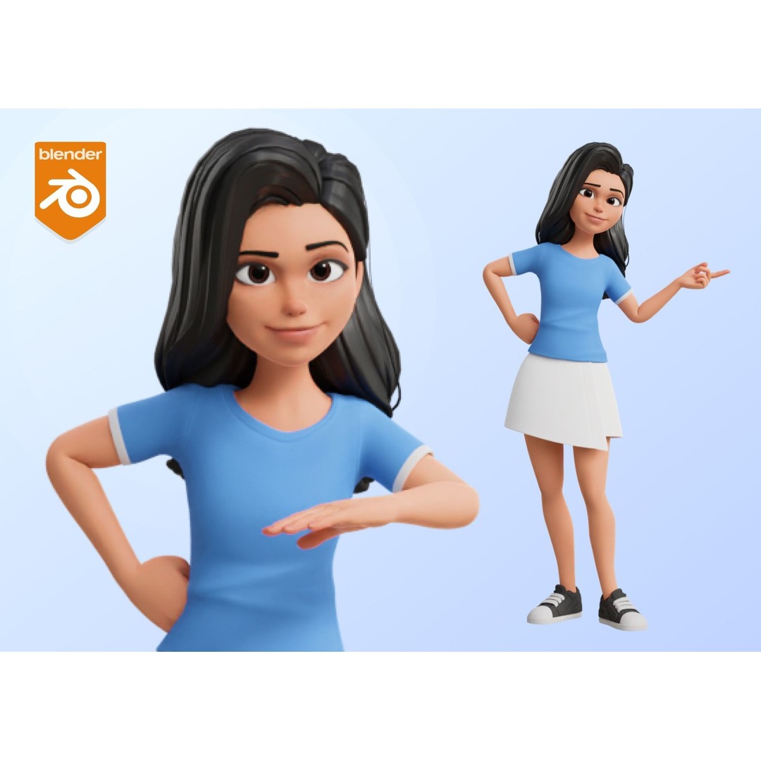 Cartoon White Woman 3D Model – Rigged Low-Poly Character for Animation