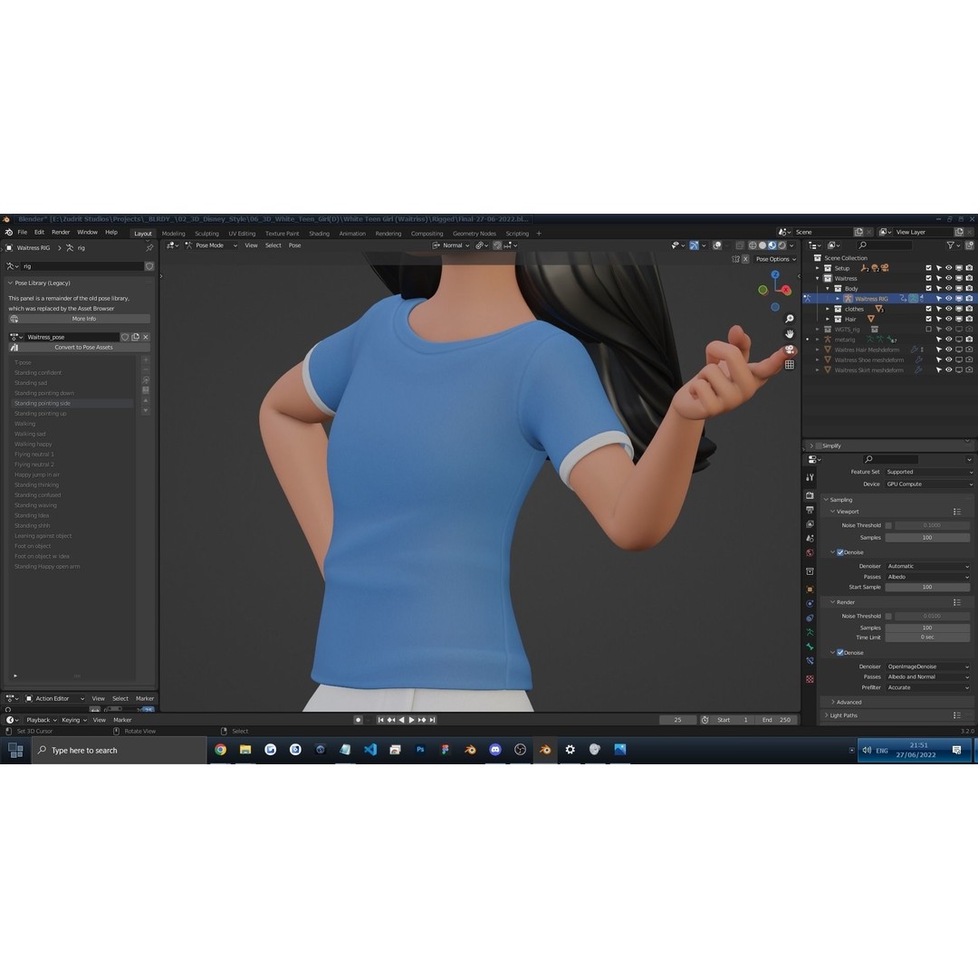 Cartoon White Woman 3D Model – Rigged Low-Poly Character for Animation - View 10