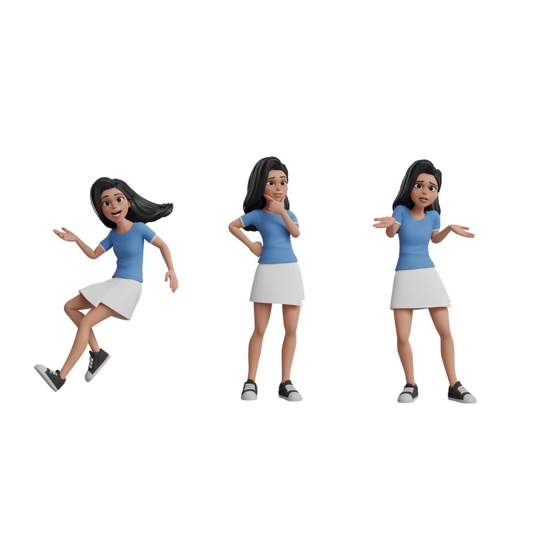 Cartoon White Woman 3D Model – Rigged Low-Poly Character for Animation - View 13