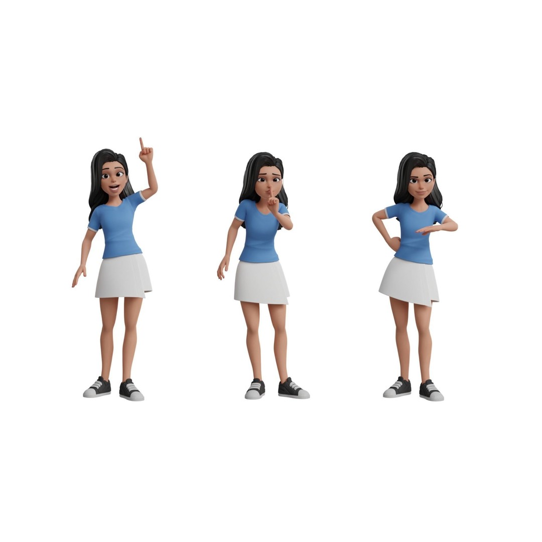Cartoon White Woman 3D Model – Rigged Low-Poly Character for Animation - View 14