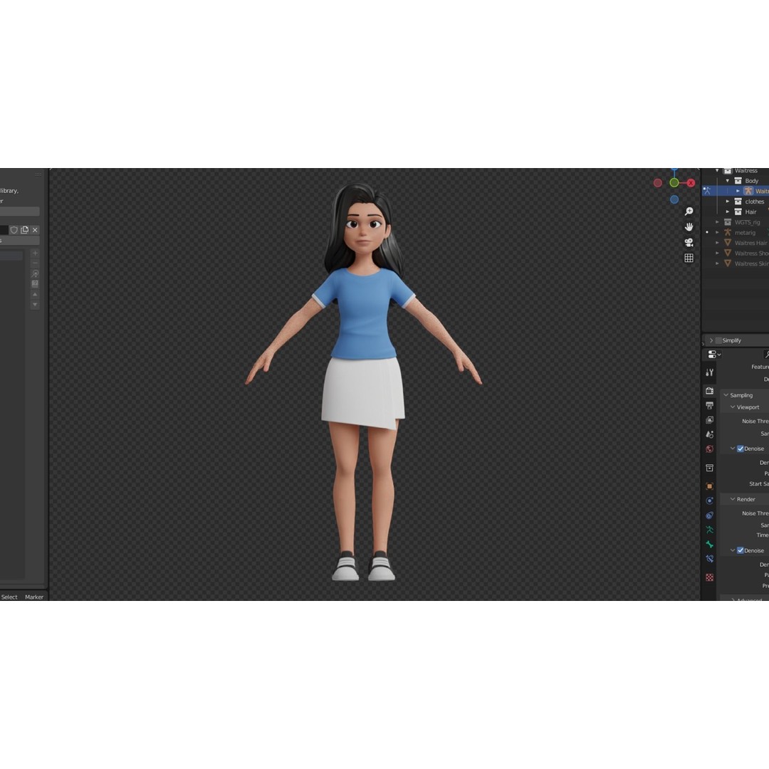Cartoon White Woman 3D Model – Rigged Low-Poly Character for Animation - View 15
