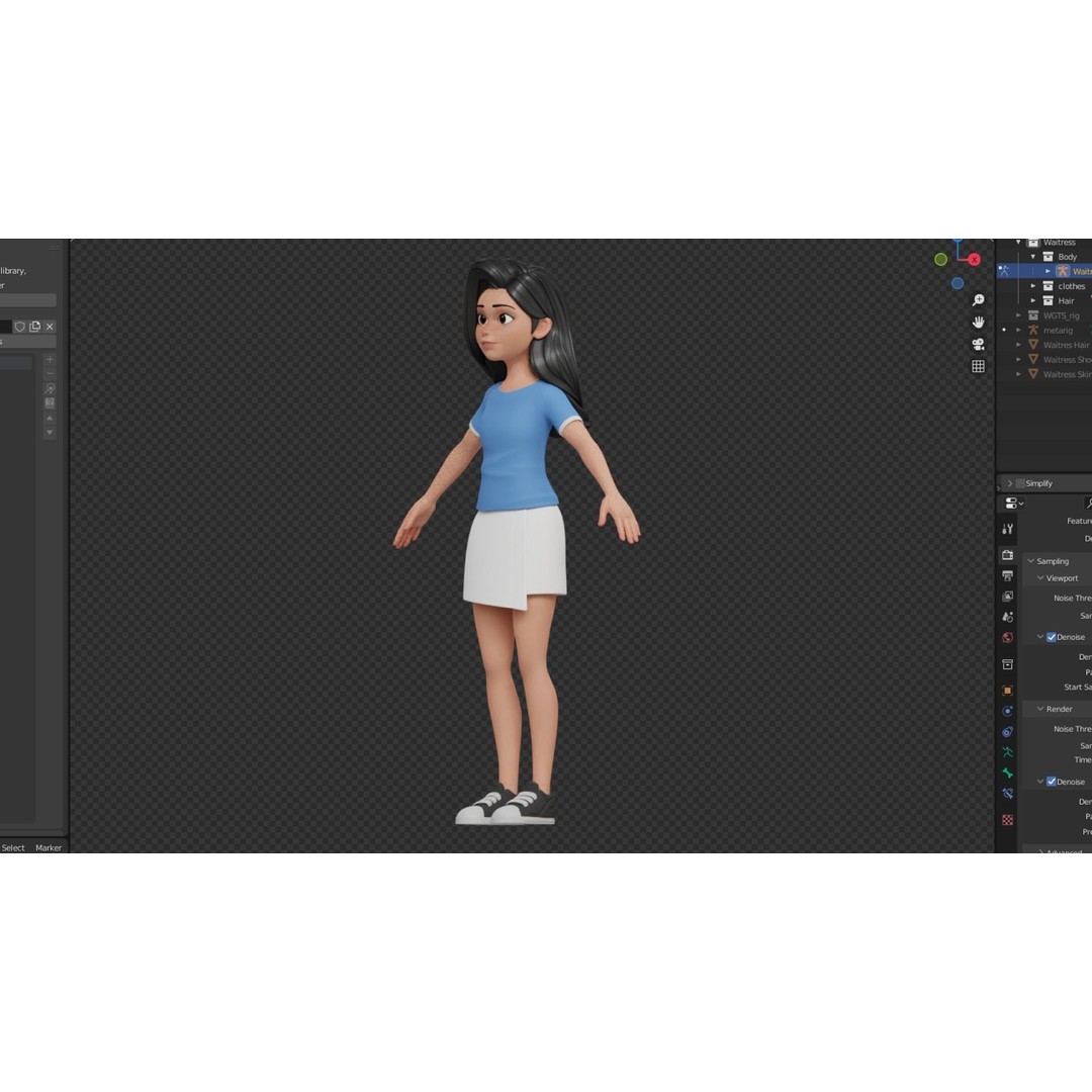 Cartoon White Woman 3D Model – Rigged Low-Poly Character for Animation - View 16