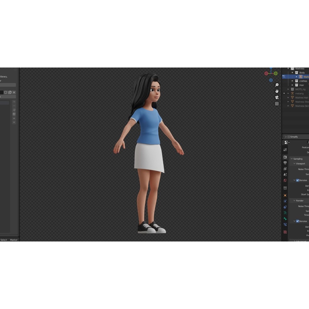 Cartoon White Woman 3D Model – Rigged Low-Poly Character for Animation - View 19