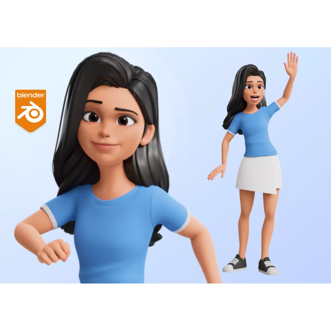 Cartoon White Woman 3D Model – Rigged Low-Poly Character for Animation - View 2