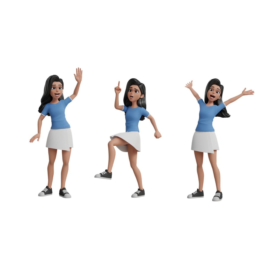 Cartoon White Woman 3D Model – Rigged Low-Poly Character for Animation - View 21