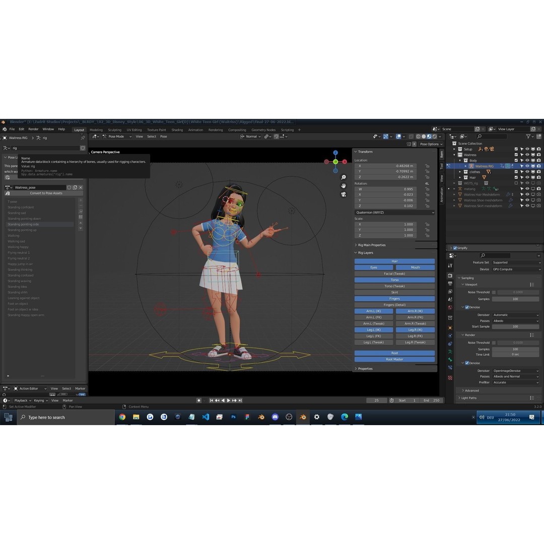 Cartoon White Woman 3D Model – Rigged Low-Poly Character for Animation - View 3