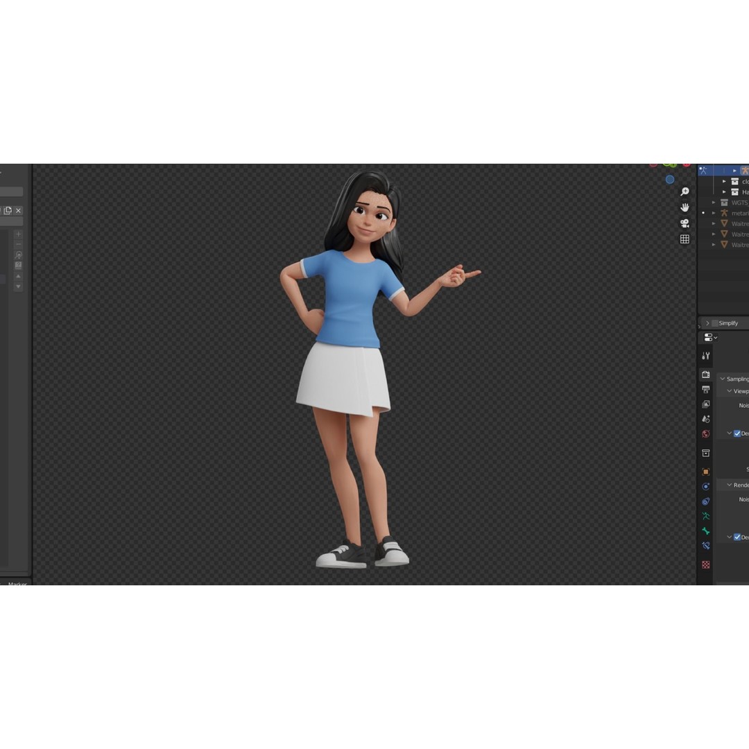 Cartoon White Woman 3D Model – Rigged Low-Poly Character for Animation - View 31