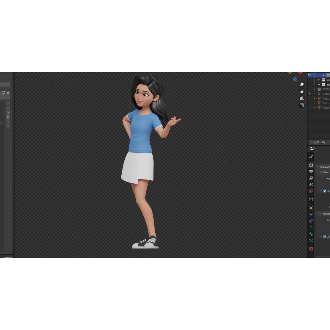 Cartoon White Woman 3D Model – Rigged Low-Poly Character for Animation - View 32
