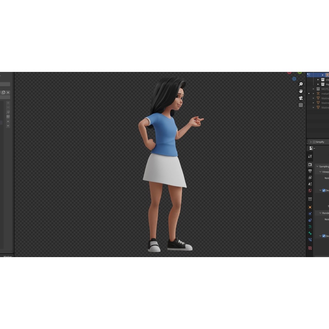 Cartoon White Woman 3D Model – Rigged Low-Poly Character for Animation - View 35