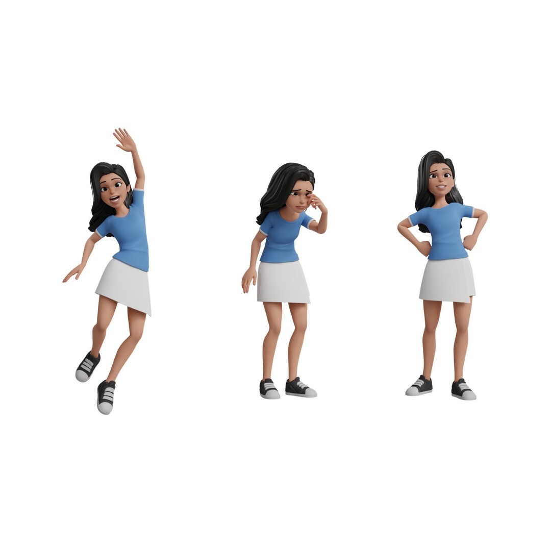 Cartoon White Woman 3D Model – Rigged Low-Poly Character for Animation - View 4
