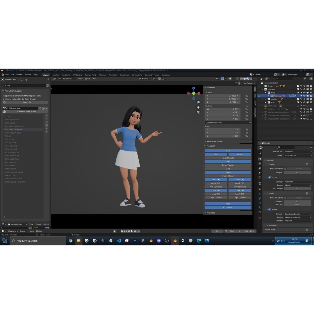 Cartoon White Woman 3D Model – Rigged Low-Poly Character for Animation - View 5