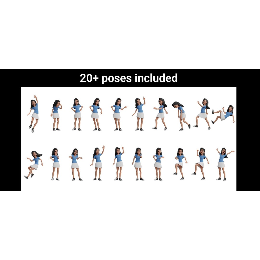 Cartoon White Woman 3D Model – Rigged Low-Poly Character for Animation - View 6