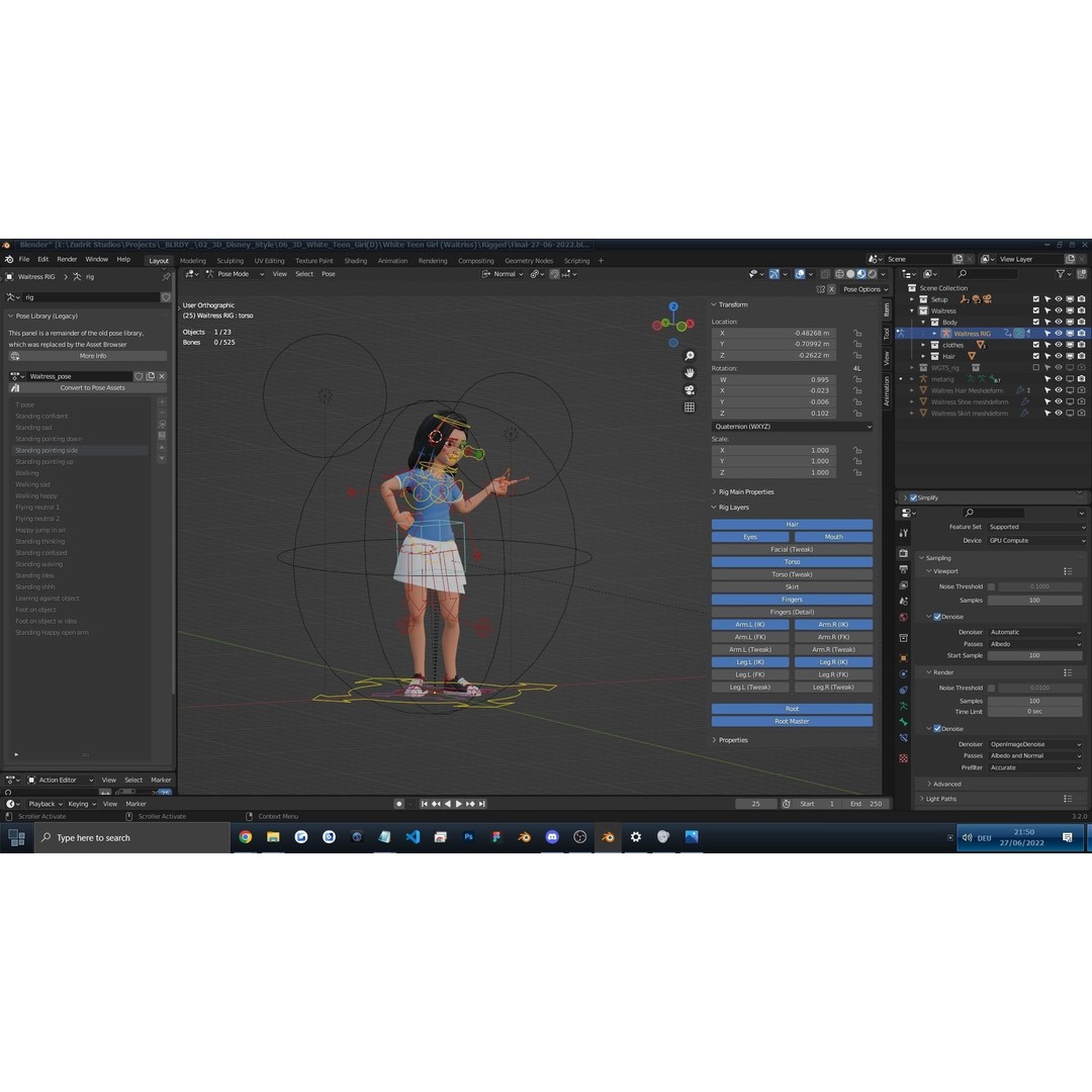 Cartoon White Woman 3D Model – Rigged Low-Poly Character for Animation - View 7