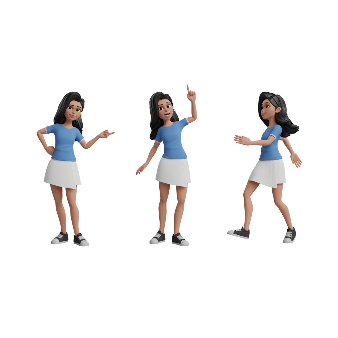 Cartoon White Woman 3D Model – Rigged Low-Poly Character for Animation - View 8