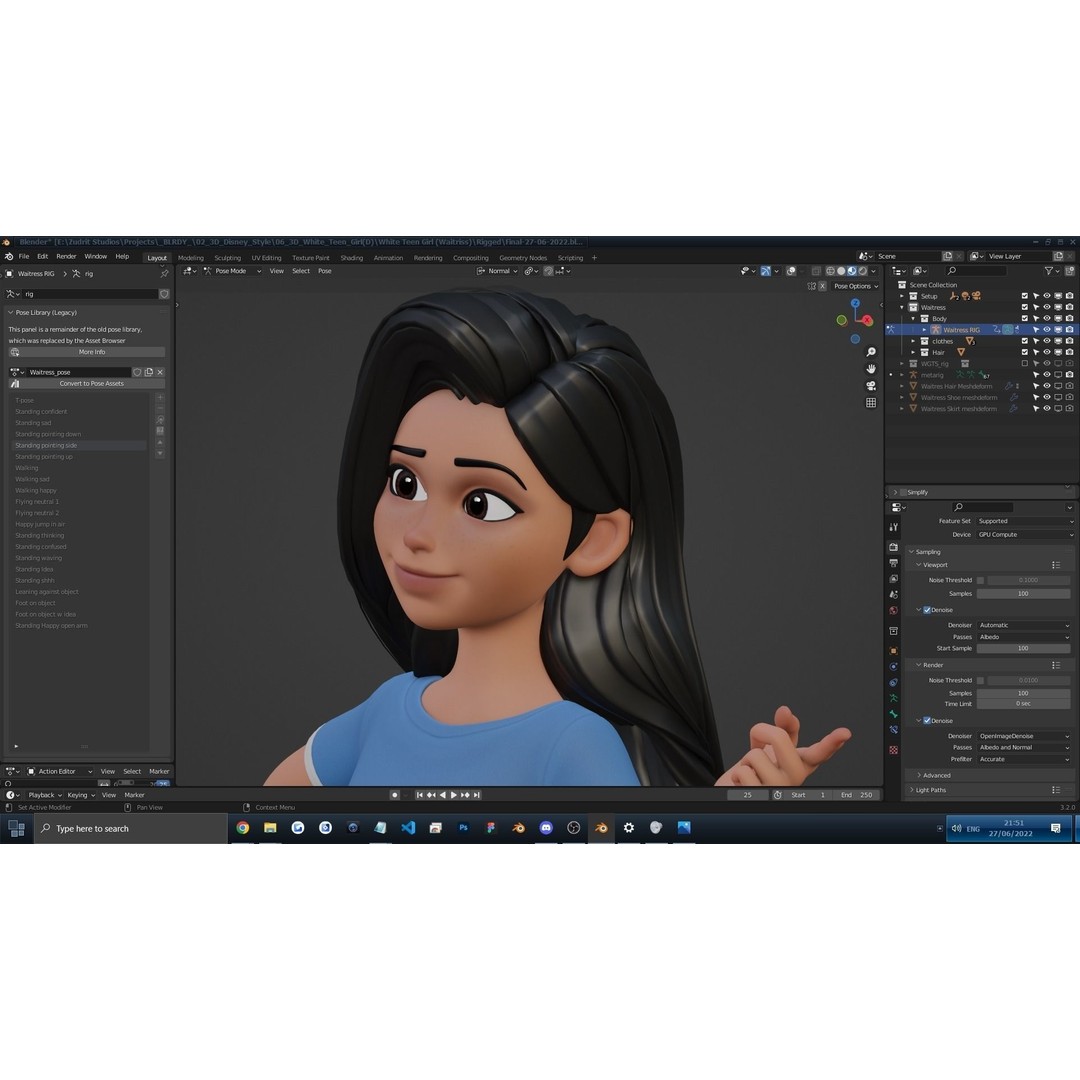 Cartoon White Woman 3D Model – Rigged Low-Poly Character for Animation - View 9