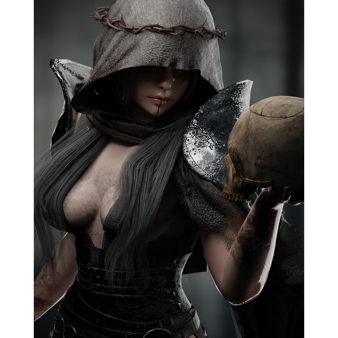 Skull Witch 3D Model – Low Poly Game Ready Character, FBX