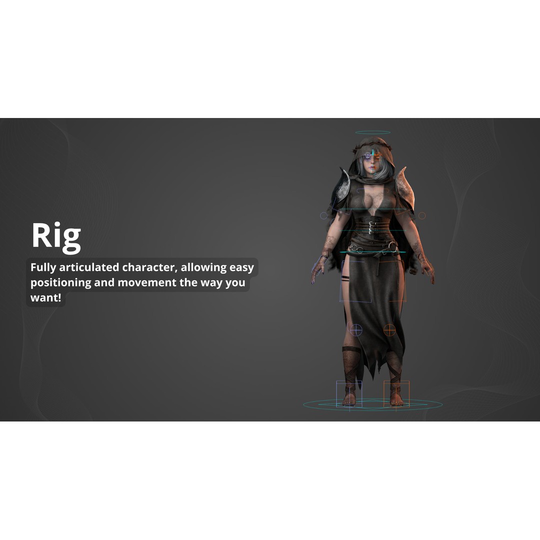 Skull Witch 3D Model – Low Poly Game Ready Character, FBX - View 10