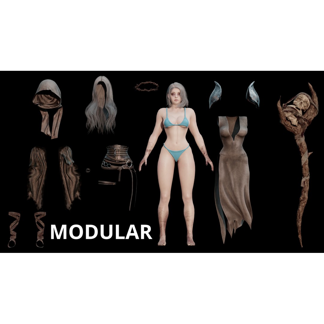 Skull Witch 3D Model – Low Poly Game Ready Character, FBX - View 15