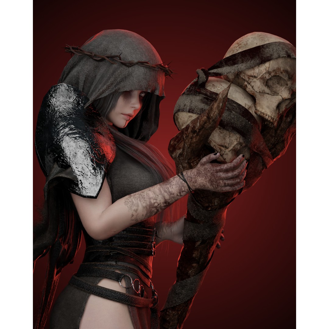 Skull Witch 3D Model – Low Poly Game Ready Character, FBX - View 3