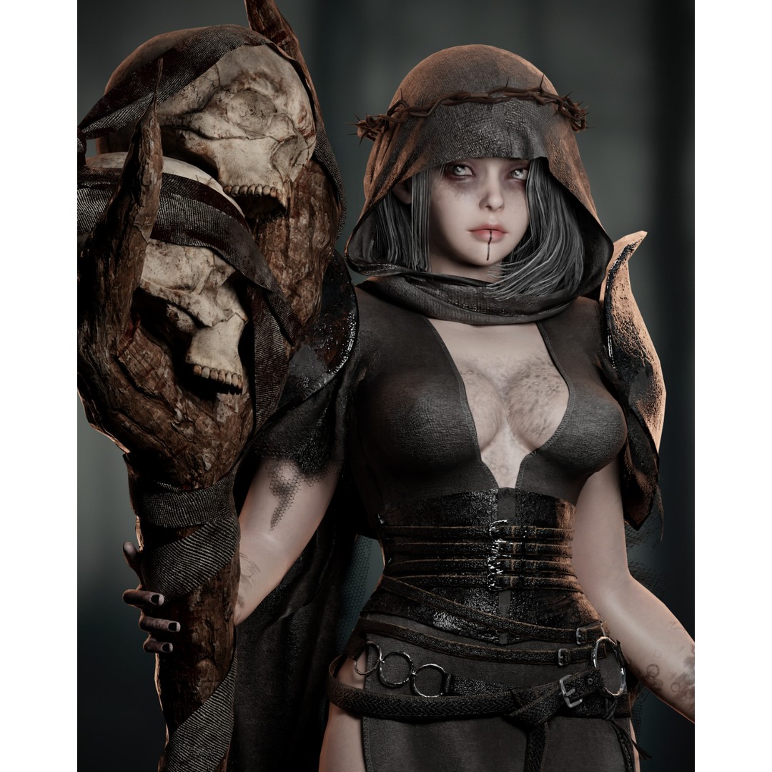 Skull Witch 3D Model – Low Poly Game Ready Character, FBX - View 4