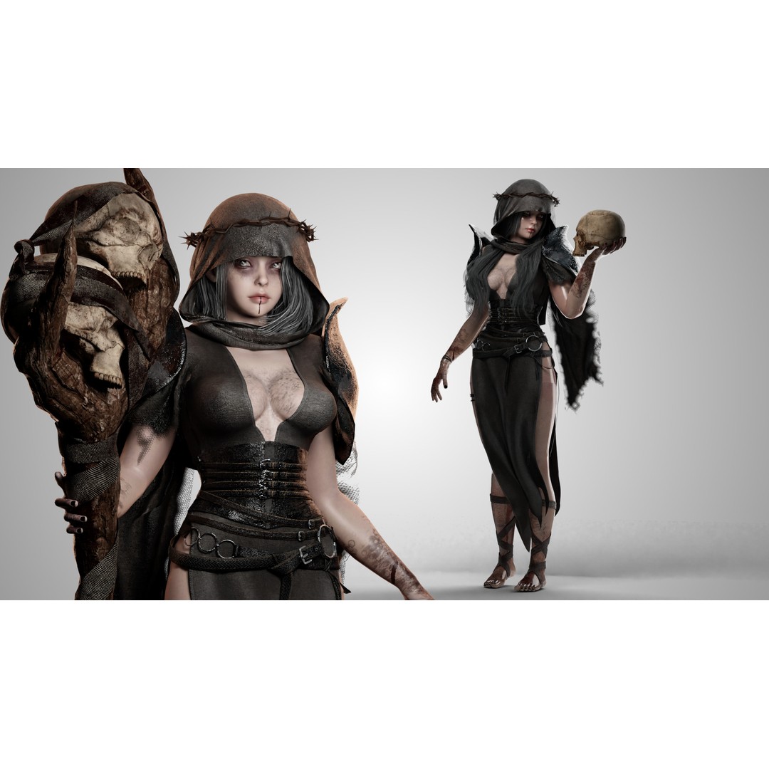 Skull Witch 3D Model – Low Poly Game Ready Character, FBX - View 5