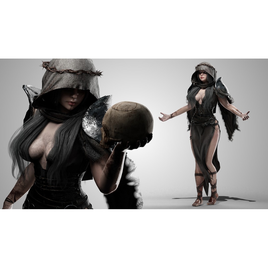 Skull Witch 3D Model – Low Poly Game Ready Character, FBX - View 6