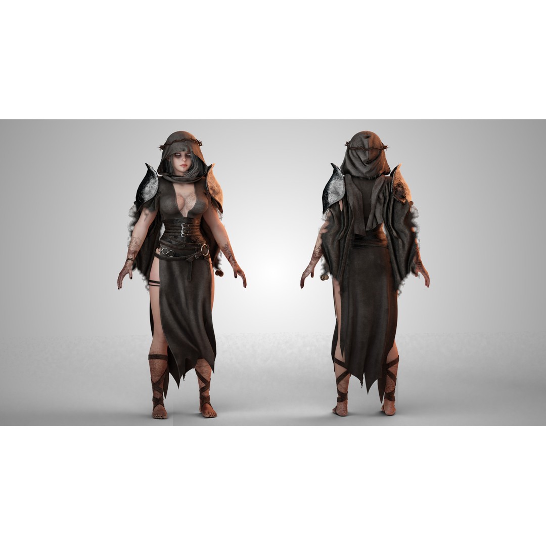 Skull Witch 3D Model – Low Poly Game Ready Character, FBX - View 7