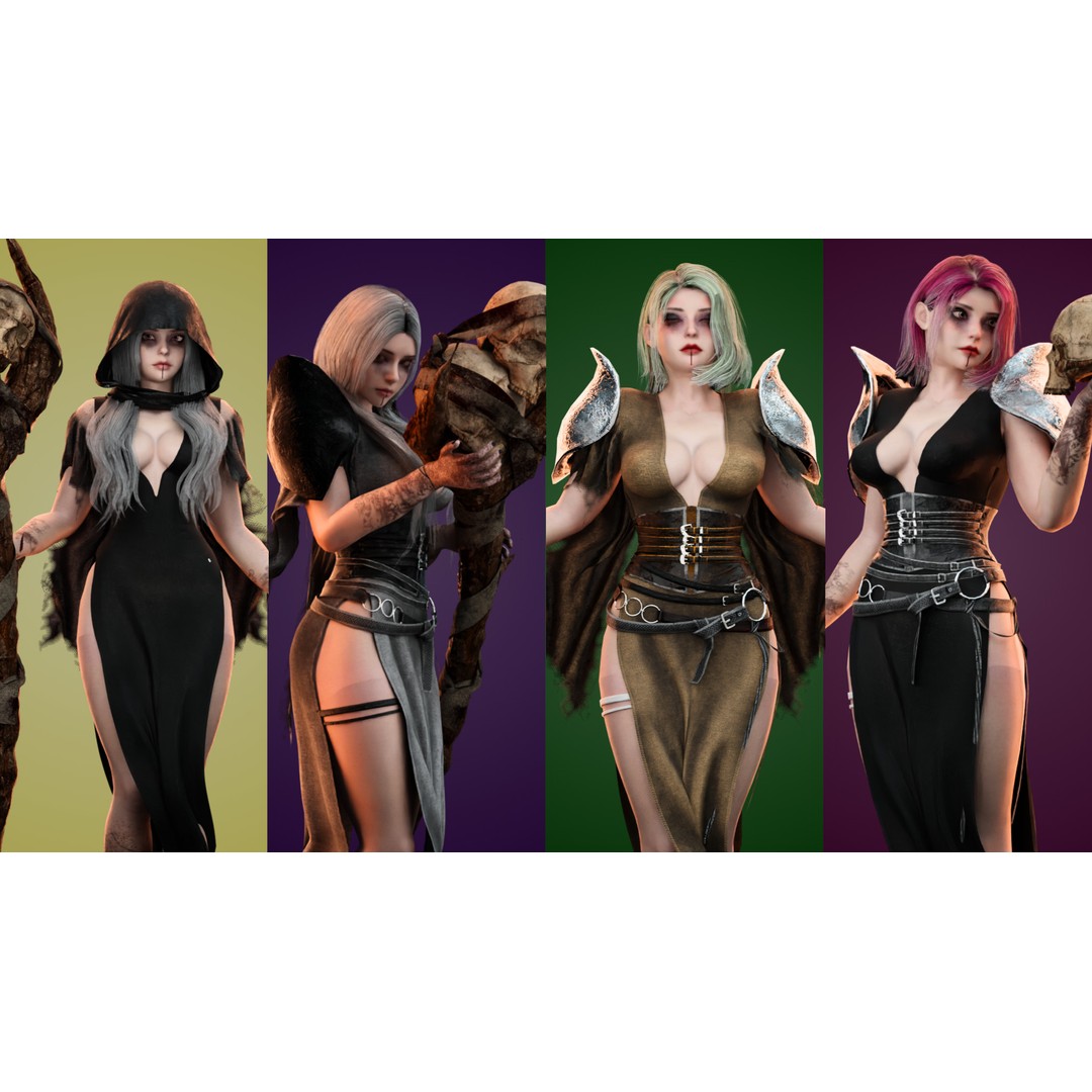 Skull Witch 3D Model – Low Poly Game Ready Character, FBX - View 9
