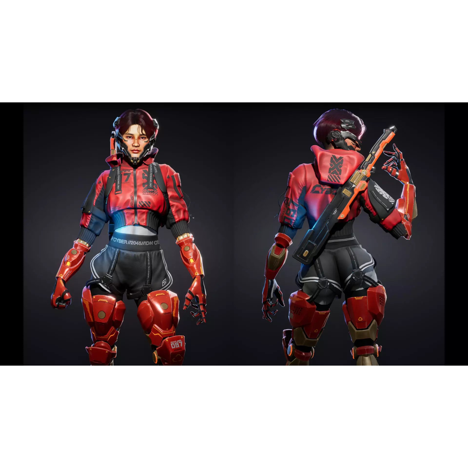 Cyberpunk Street Girl - Low-Poly Game-Ready 3D Model - View 2