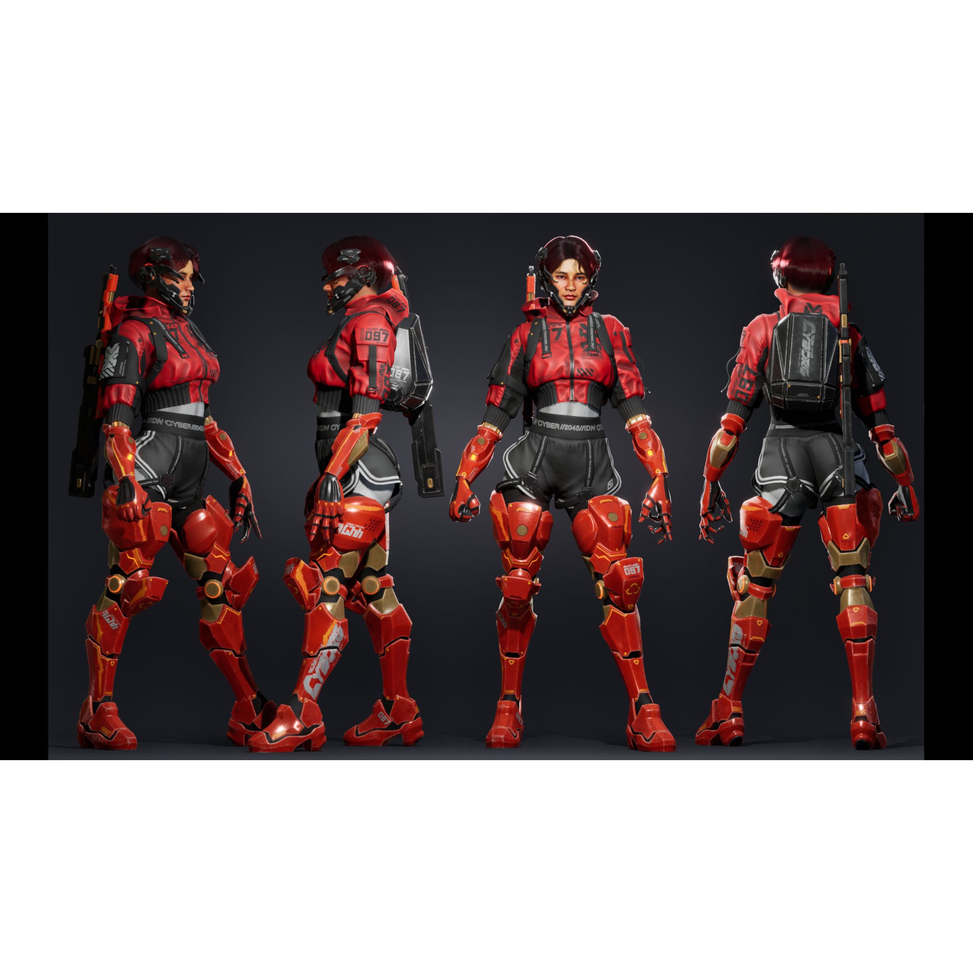 Cyberpunk Street Girl - Low-Poly Game-Ready 3D Model - View 5