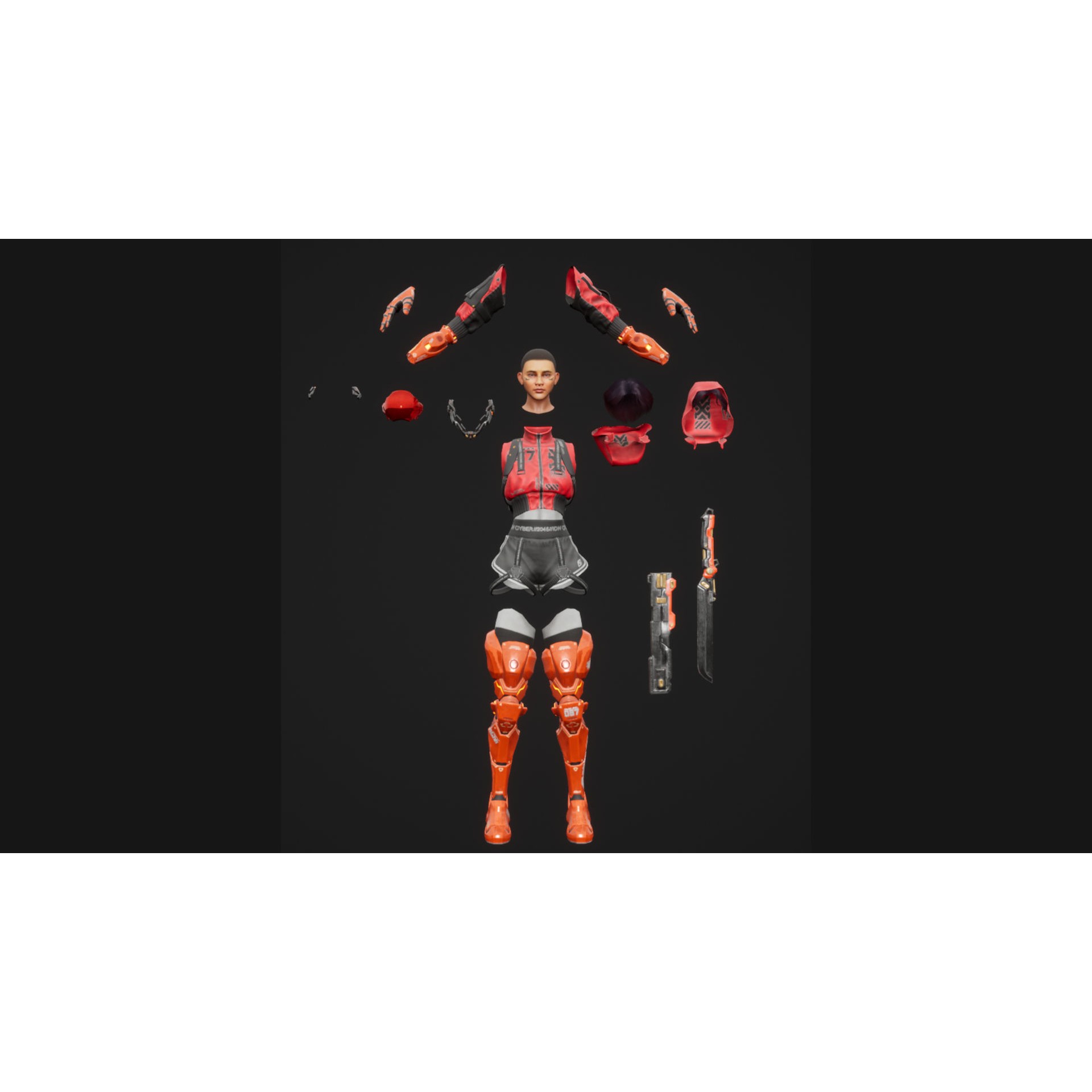 Cyberpunk Street Girl - Low-Poly Game-Ready 3D Model - View 8
