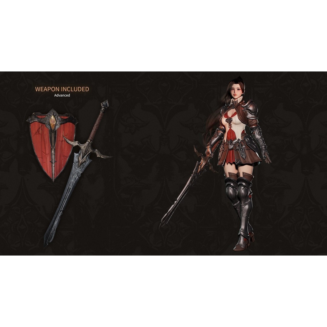 MMORPG Advanced Warrior 3D Model – Low-Poly Fantasy Character, FBX - View 4