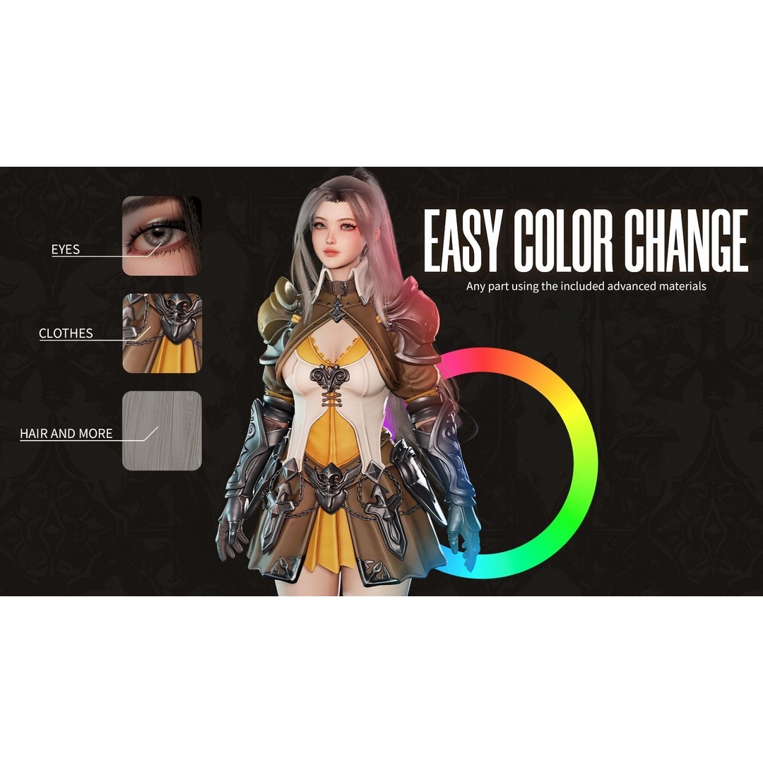 MMORPG Advanced Warrior 3D Model – Low-Poly Fantasy Character, FBX - View 5
