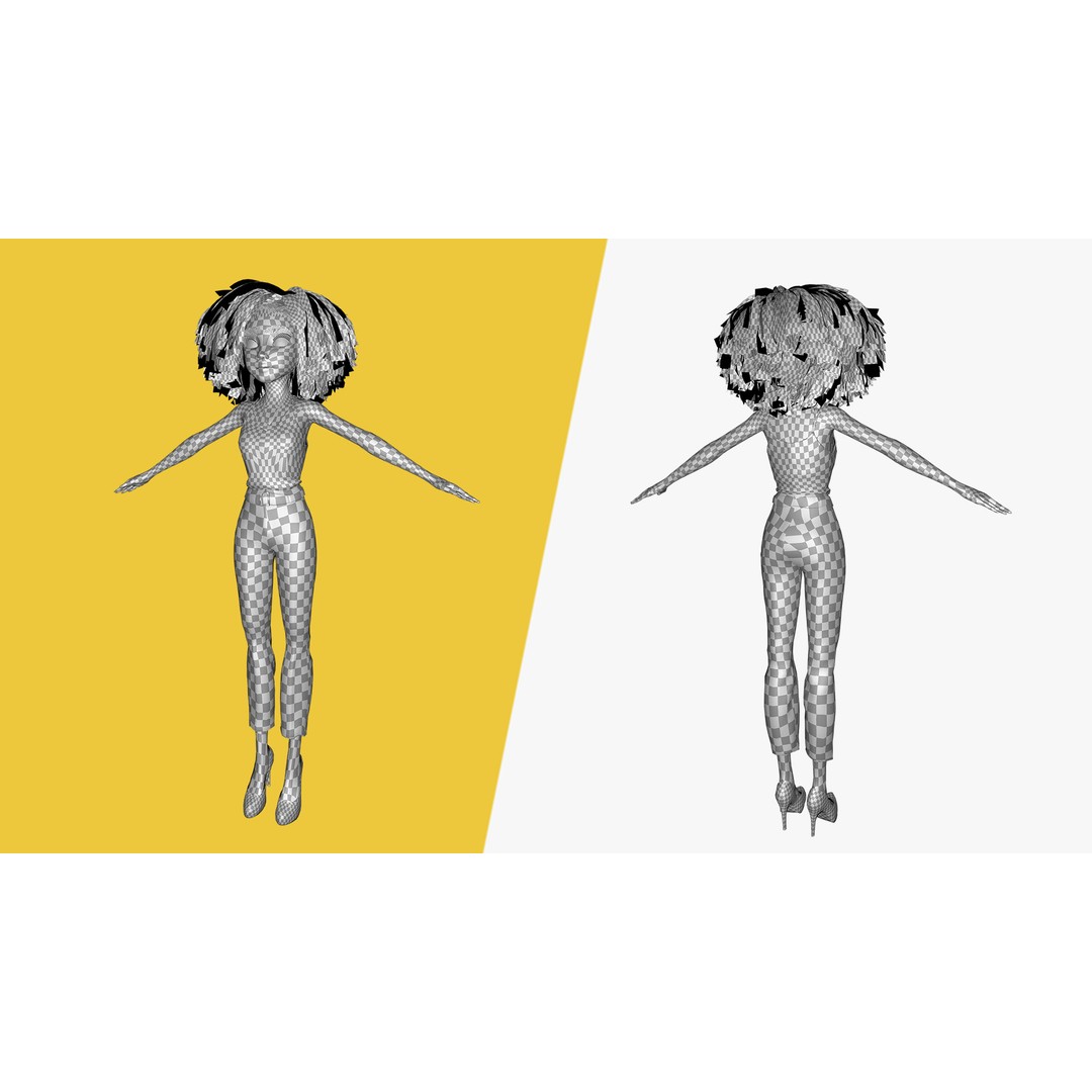 Curly Hair 3D Model – Stylized Low-Poly Rigged Character, FBX