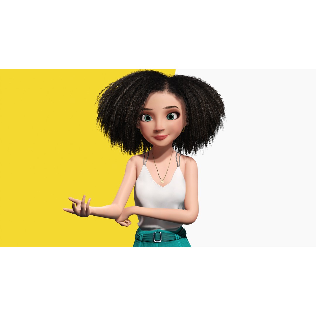 Curly Hair 3D Model – Stylized Low-Poly Rigged Character, FBX - View 10